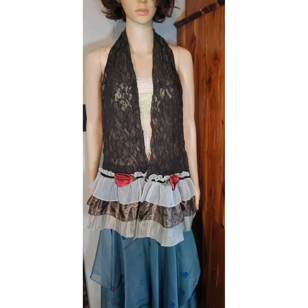 Designer Diana Stowers, Stretch Lace Neck Scarf 63 & 1/2" Brown, Tan And Cream
